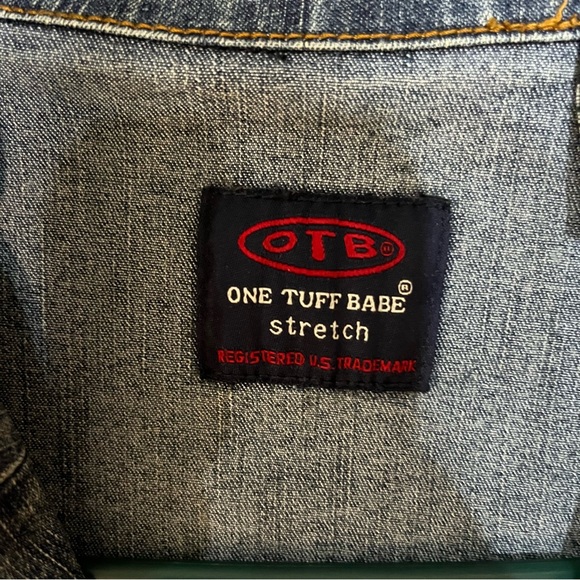 OTB stretch Jean blazer Y2K button up fitted dark wash denim vintage size med - Picture 2 of 16